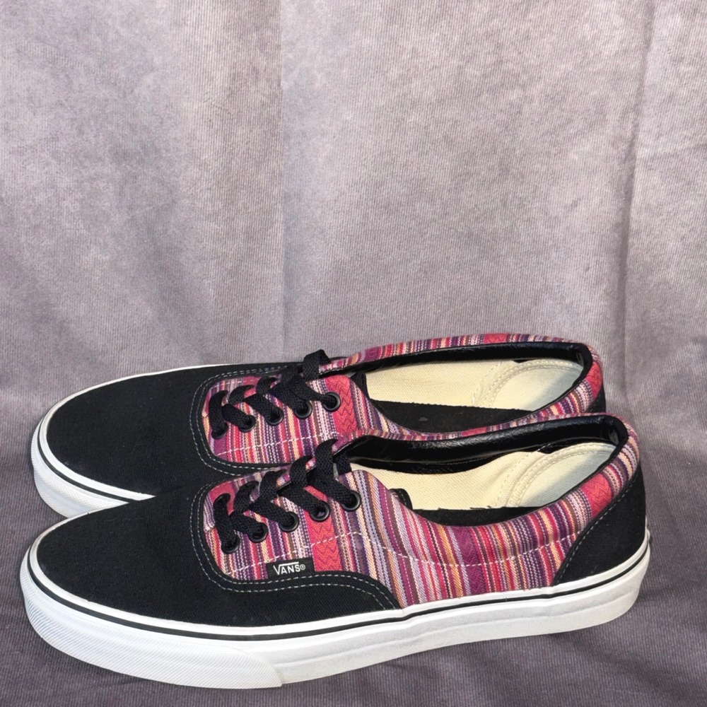 Vans Era Low Top Skate Shoes Mens 10 Black Multi Color Baja Stripe Surf Skater